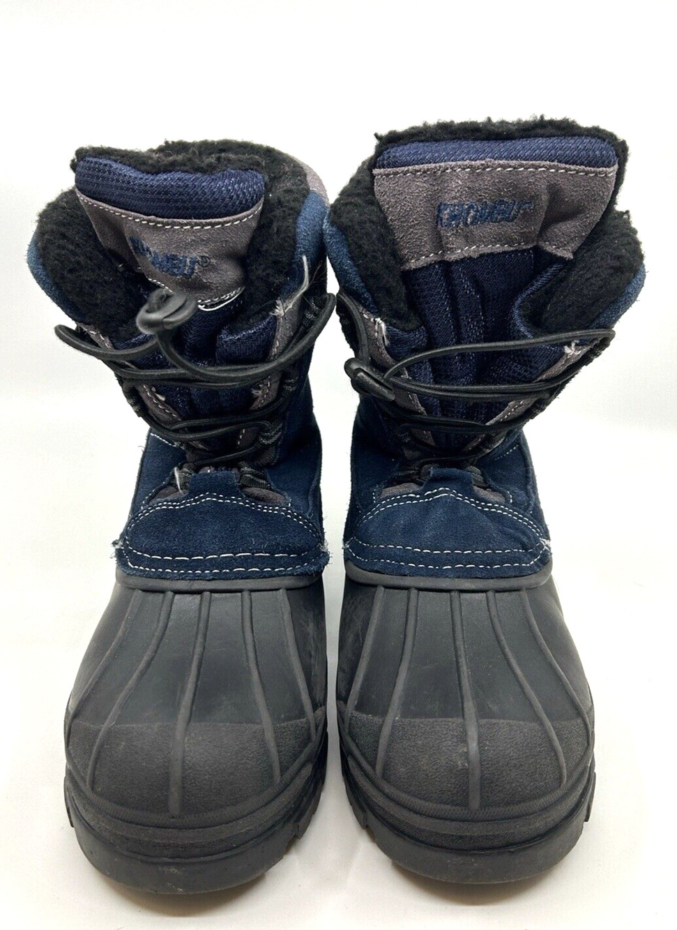 KHOMBU UNISEX JACK SCOOT BIG KIDS SNOW BOOTS SZ 4 BLACK/BLUE/GRAY LINED WINTER